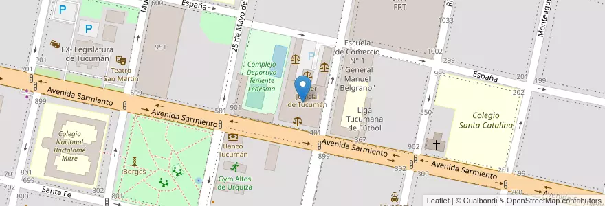 Mapa de ubicacion de Plaza interna del edificio del Poder Judicial de Tucumán en Argentina, Tucumán, San Miguel De Tucumán, Departamento Capital, San Miguel De Tucumán.
