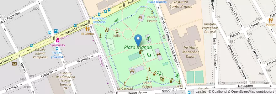 Mapa de ubicacion de Plaza Irlanda, Caballito en Arjantin, Ciudad Autónoma De Buenos Aires, Buenos Aires, Comuna 6.