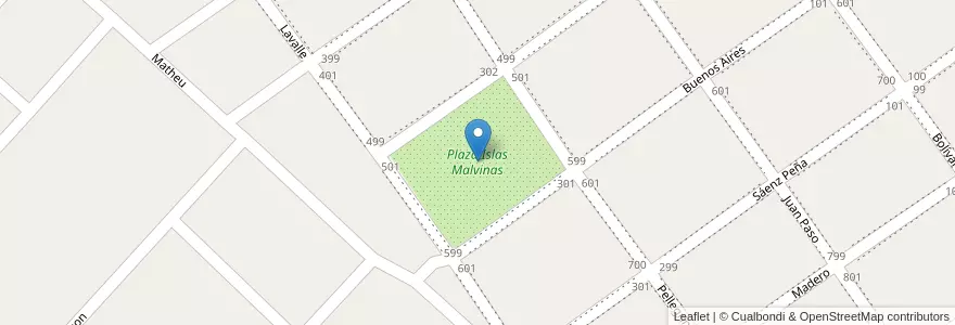 Mapa de ubicacion de Plaza Islas Malvinas en Arjantin, Buenos Aires, Partido De San Vicente.