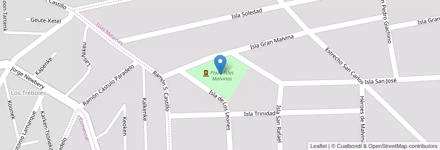 Mapa de ubicacion de Plaza Islas Malvinas en الأرجنتين, Provincia De Última Esperanza, إقليم ماجلان, محافظة سانتا كروز, تشيلي, Güer Aike, Río Turbio, Río Turbio.