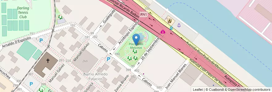 Mapa de ubicacion de Plaza Islas Malvinas, Boca en 아르헨티나, Ciudad Autónoma De Buenos Aires, Comuna 4, 부에노스아이레스.