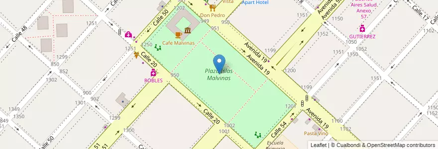 Mapa de ubicacion de Plaza Islas Malvinas, Casco Urbano en Argentina, Buenos Aires, Partido De La Plata, La Plata.