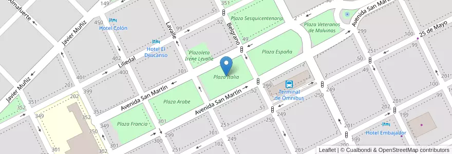 Mapa de ubicacion de Plaza Italia en Arjantin, Buenos Aires, Partido De Junín, Junín.