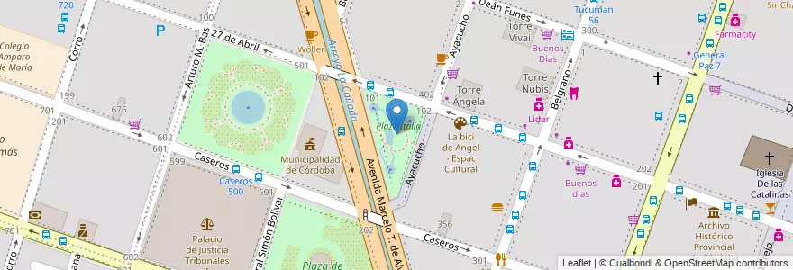Mapa de ubicacion de Plaza Italia en Аргентина, Кордова, Departamento Capital, Pedanía Capital, Córdoba, Municipio De Córdoba.