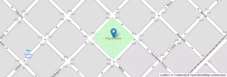Mapa de ubicacion de Plaza Italia en アルゼンチン, ブエノスアイレス州, Partido De Tres Arroyos, Tres Arroyos.