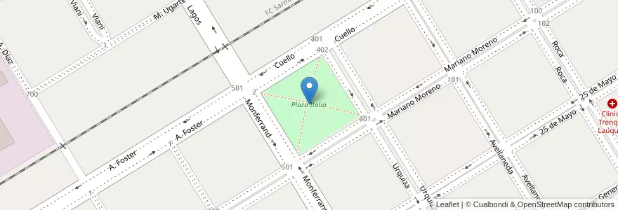 Mapa de ubicacion de Plaza Italia en アルゼンチン, ブエノスアイレス州, Partido De Trenque Lauquen, Cuartel Chacras De Trenque Lauquen, Trenque Lauquen.