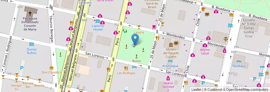 Mapa de ubicacion de Plaza Italia en アルゼンチン, チリ, メンドーサ州, Departamento Capital, Sección 2ª Barrio Cívico, Ciudad De Mendoza.
