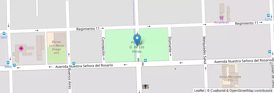Mapa de ubicacion de Plaza J. G. de Las Heras en アルゼンチン, サンタフェ州, Departamento Rosario, Municipio De Rosario, ロサリオ.