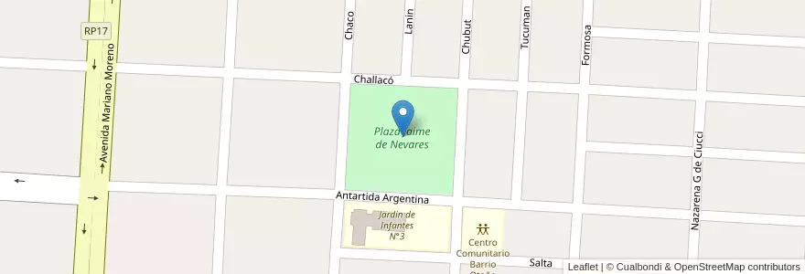 Mapa de ubicacion de Plaza Jaime de Nevares en 아르헨티나, 칠레, 네우켄주, Departamento Confluencia, Municipio De Plaza Huincul.