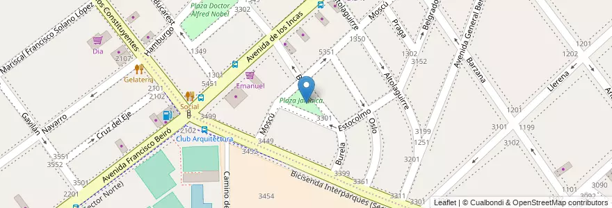 Mapa de ubicacion de Plaza Jamaica, Parque Chas en アルゼンチン, Ciudad Autónoma De Buenos Aires, ブエノスアイレス, Comuna 15.