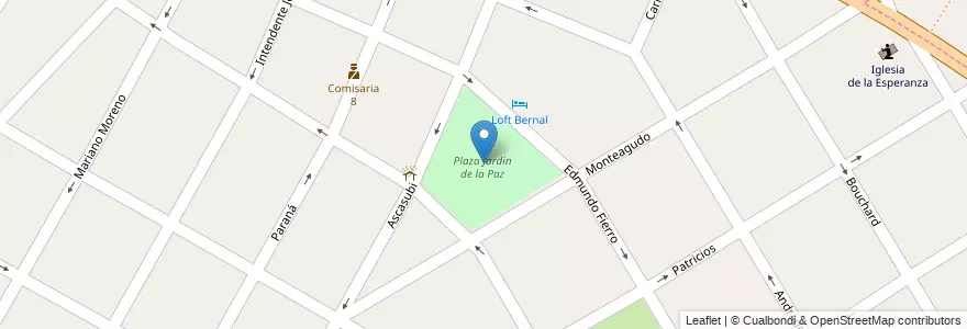 Mapa de ubicacion de Plaza Jardín de la Paz en 阿根廷, 布宜诺斯艾利斯省, Partido De Quilmes, Bernal.