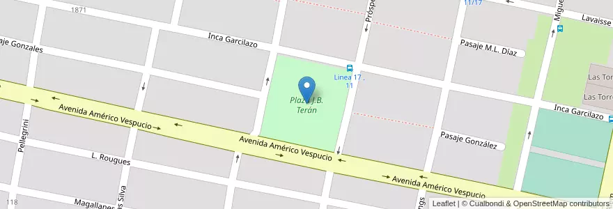 Mapa de ubicacion de Plaza J.B. Terán en Argentinië, Tucumán, San Miguel De Tucumán, Departamento Capital, San Miguel De Tucumán.