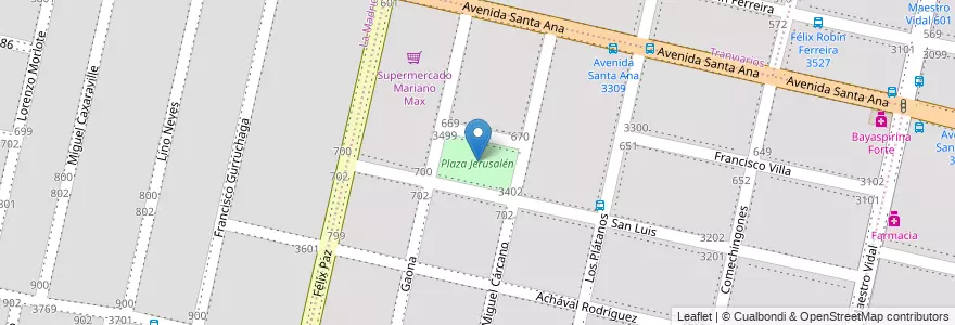 Mapa de ubicacion de Plaza Jerusalén en Argentina, Córdoba, Departamento Capital, Pedanía Capital, Cordoba, Municipio De Córdoba.