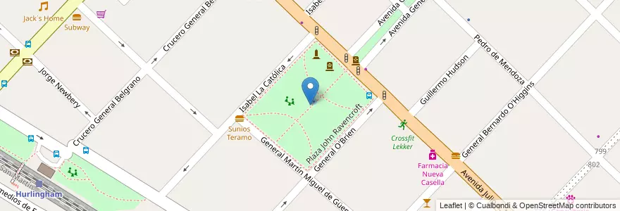 Mapa de ubicacion de Plaza John Ravencroft en Argentina, Buenos Aires, Partido De Hurlingham, Hurlingham.
