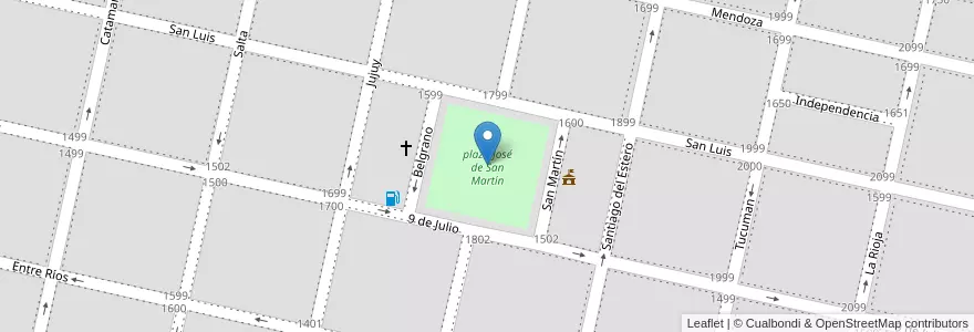 Mapa de ubicacion de plaza José de San Martín en Аргентина, Кордова, Departamento Unión, Pedanía Ascasubi, Municipio De Monte Maíz, Monte Maíz.