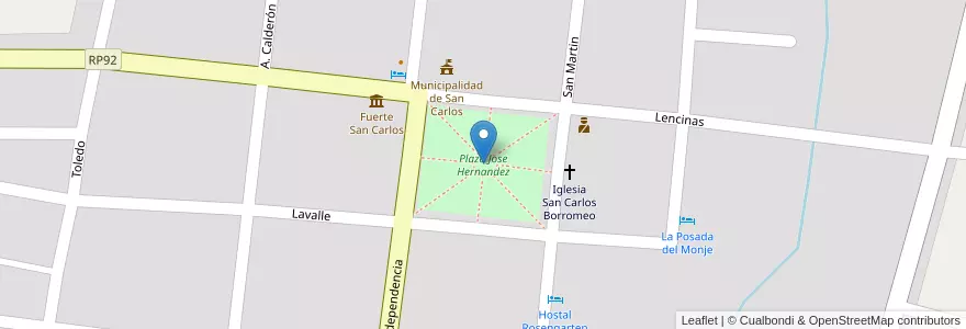 Mapa de ubicacion de Plaza Jose Hernandez en آرژانتین, شیلی, Mendoza, Departamento San Carlos, Distrito Villa De San Carlos.