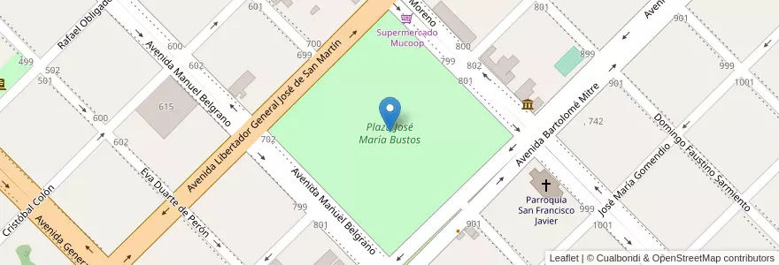 Mapa de ubicacion de Plaza José María Bustos en 아르헨티나, 부에노스아이레스주, Partido De Ramallo.