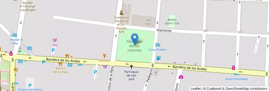 Mapa de ubicacion de Plaza José Néstor Lencinas en Argentina, Cile, Mendoza, Departamento Guaymallén, Distrito San José.