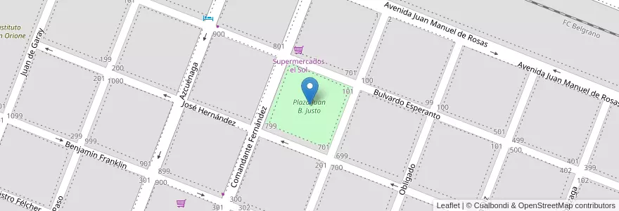 Mapa de ubicacion de Plaza Juan B. Justo en 阿根廷, Chaco, Departamento Comandante Fernández, Municipio De Presidencia Roque Sáenz Peña, Presidencia Roque Sáenz Peña.