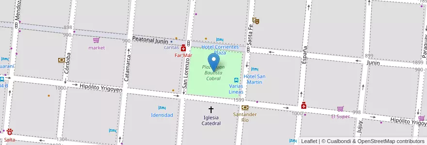 Mapa de ubicacion de Plaza Juan Bautista Cabral en アルゼンチン, コリエンテス州, Departamento Capital, Corrientes, Corrientes.