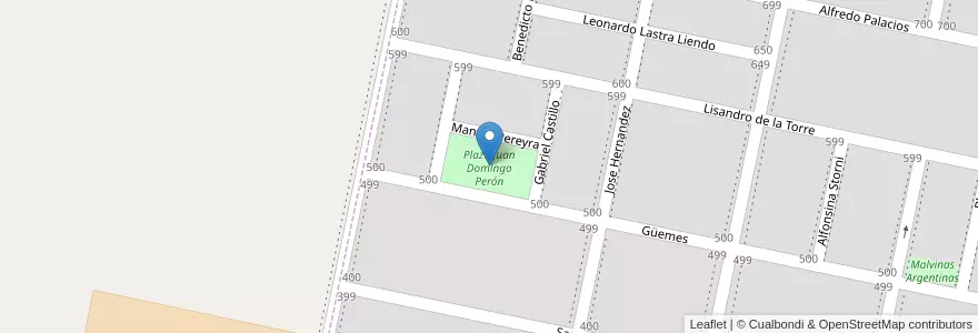 Mapa de ubicacion de Plaza Juan Domingo Perón en 아르헨티나, Córdoba, Departamento Marcos Juárez, Pedanía Saladillo, Municipio De Monte Buey, Monte Buey.