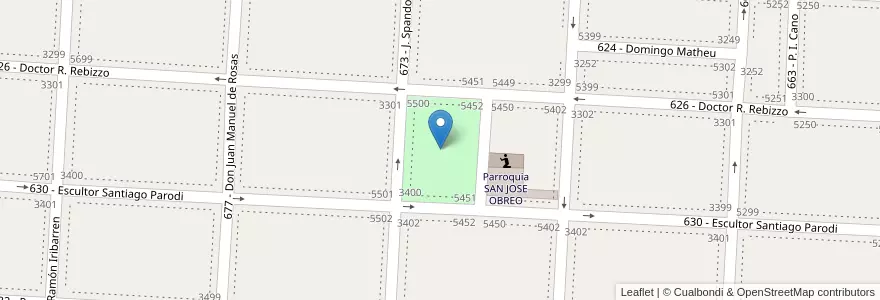 Mapa de ubicacion de Plaza Juan Domingo Perón en アルゼンチン, ブエノスアイレス州, Partido De Tres De Febrero, Caseros.