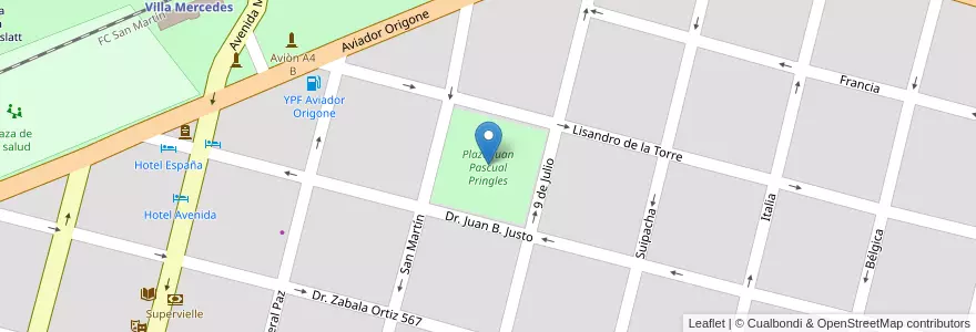 Mapa de ubicacion de Plaza Juan Pascual Pringles en Argentinien, San Luis, General Pedernera, Villa Mercedes, Municipio De Villa Mercedes.