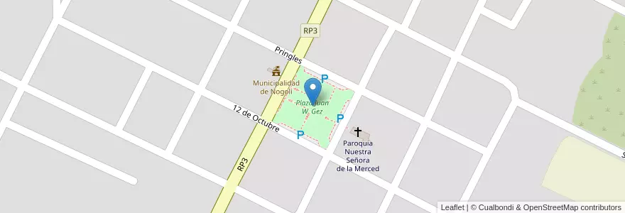 Mapa de ubicacion de Plaza Juan W. Gez en 아르헨티나, San Luis, Belgrano, Comisión Municipal De Nogolí.