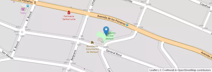 Mapa de ubicacion de Plaza Junta Vecinal Melipal en アルゼンチン, チリ, リオネグロ州, Departamento Bariloche, Municipio De San Carlos De Bariloche, San Carlos De Bariloche.