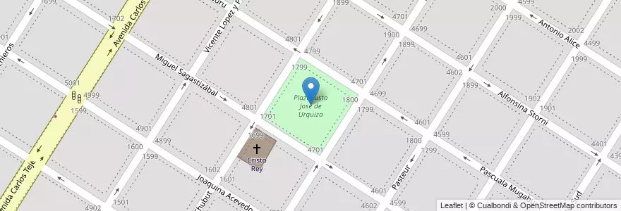 Mapa de ubicacion de Plaza Justo José de Urquiza en Arjantin, Buenos Aires, Partido De General Pueyrredón, Mar Del Plata.
