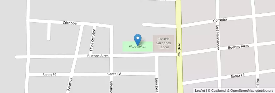 Mapa de ubicacion de Plaza Kolton en Argentinië, Chili, Mendoza, Departamento Las Heras, Distrito Cieneguita.