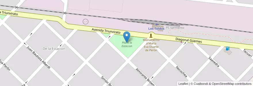 Mapa de ubicacion de Plaza la Estacion en Аргентина, Буэнос-Айрес, Partido De General Viamonte, Los Toldos.