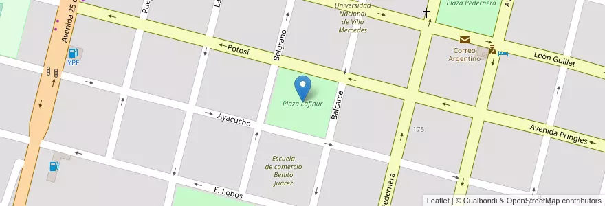 Mapa de ubicacion de Plaza Lafinur en 아르헨티나, San Luis, General Pedernera, Villa Mercedes, Municipio De Villa Mercedes.