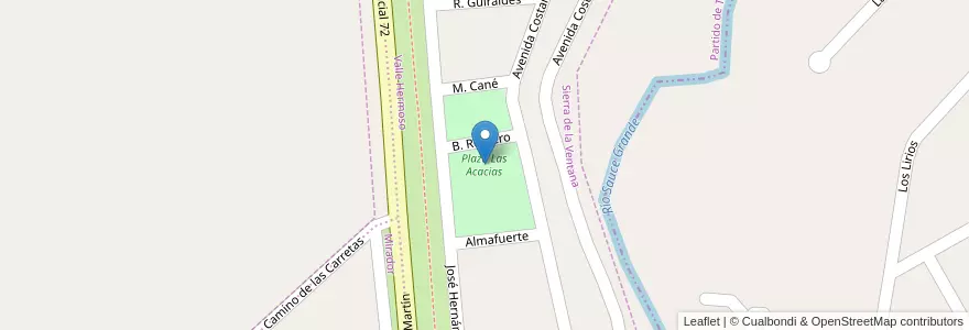 Mapa de ubicacion de Plaza Las Acacias en 아르헨티나, 부에노스아이레스주, Partido De Tornquist, Sierra De La Ventana.