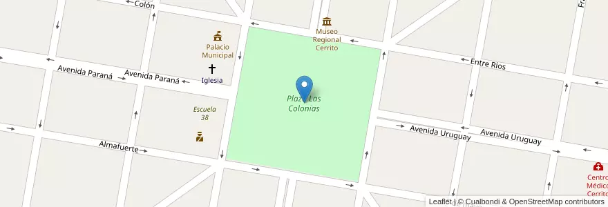 Mapa de ubicacion de Plaza Las Colonias en アルゼンチン, エントレ・リオス州, Departamento Paraná, Distrito Tala, Cerrito.