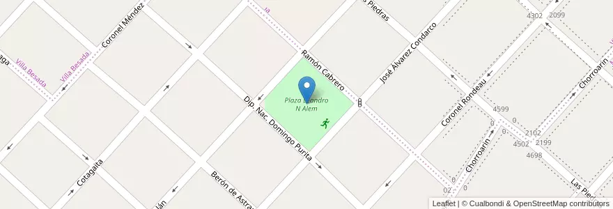 Mapa de ubicacion de Plaza Leandro N Alem en 아르헨티나, 부에노스아이레스주, Partido De Lanús, Monte Chingolo.