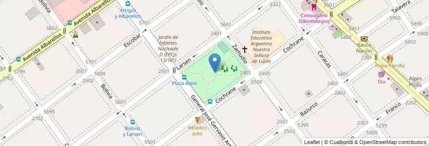 Mapa de ubicacion de Plaza Leandro N. Alem, Villa Pueyrredon en 阿根廷, Ciudad Autónoma De Buenos Aires, Comuna 12, 布宜诺斯艾利斯.