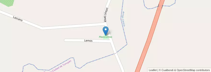 Mapa de ubicacion de Plaza Lemos en Arjantin, Şili, Mendoza, Departamento Tunuyán, Distrito El Totoral.