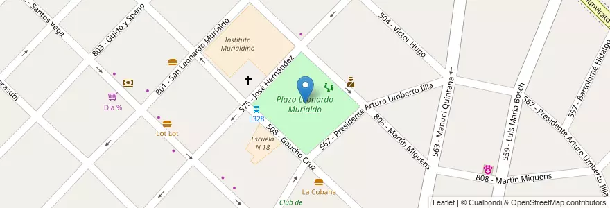 Mapa de ubicacion de Plaza Leonardo Murialdo en آرژانتین, استان بوئنوس آیرس, Partido De Tres De Febrero, Villa Bosch.