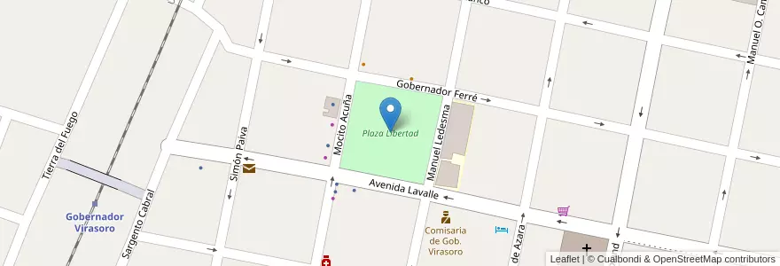 Mapa de ubicacion de Plaza Libertad en Argentinien, Corrientes, Departamento Santo Tomé, Municipio De Gobernador Virasoro, Gobernador Agrónomo Valentín Virasoro.