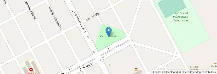 Mapa de ubicacion de Plaza Libertad en Arjantin, Entre Ríos, Departamento Federación, Distrito Gualeguaycito, Federación.