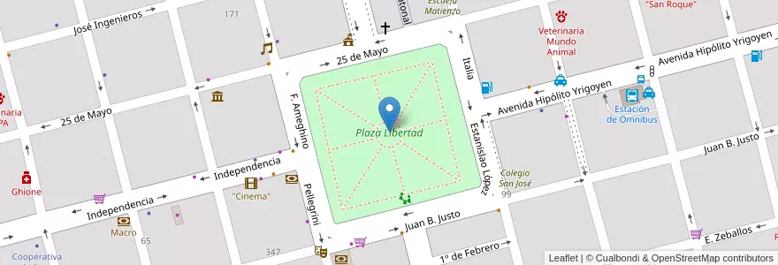 Mapa de ubicacion de Plaza Libertad en Arjantin, Santa Fe, Departamento Castellanos, Municipio De Sunchales.