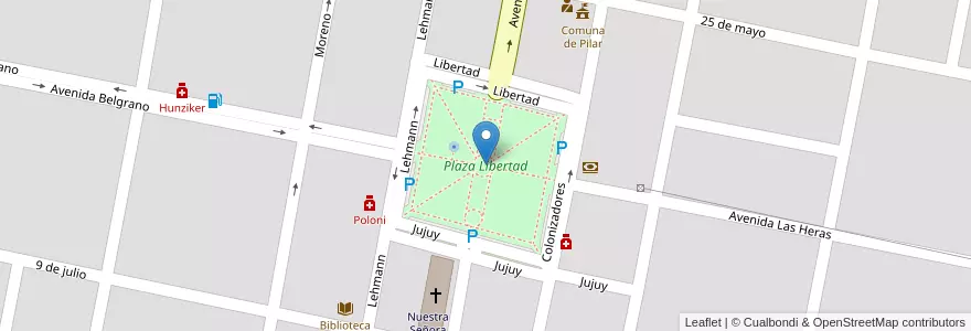 Mapa de ubicacion de Plaza Libertad en 아르헨티나, Santa Fe, Departamento Las Colonias, Municipio De Pilar, Pilar.