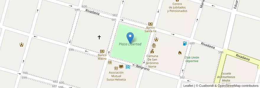 Mapa de ubicacion de Plaza Libertad en Argentinien, Santa Fe, Departamento Las Colonias, Municipio De San Jerónimo Norte, San Jerónimo Norte.