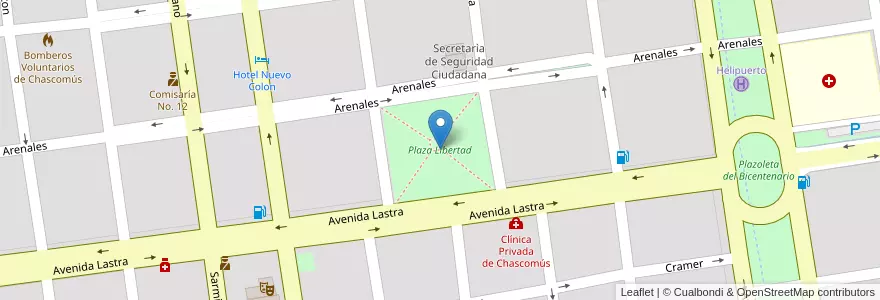 Mapa de ubicacion de Plaza Libertad en Argentina, Provincia Di Buenos Aires, Partido De Chascomús, Chascomús.