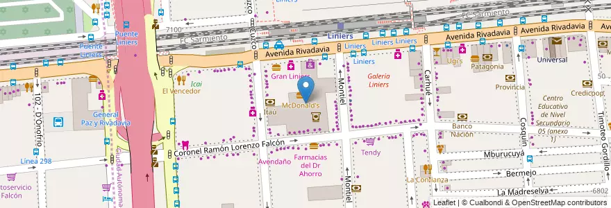 Mapa de ubicacion de Plaza Liniers Shopping, Liniers en Argentinië, Ciudad Autónoma De Buenos Aires, Comuna 9, Buenos Aires.