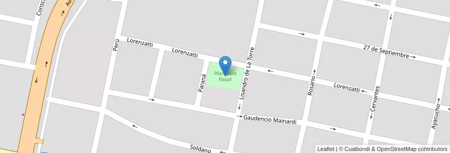 Mapa de ubicacion de Plaza Luis Fasoli en الأرجنتين, سانتا في, Departamento Castellanos, Municipio De Rafaela.