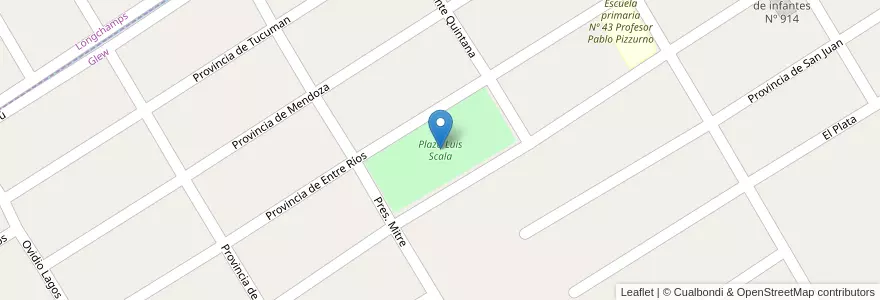 Mapa de ubicacion de Plaza Luis Scala en アルゼンチン, ブエノスアイレス州, Partido De Almirante Brown, Glew.
