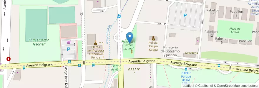 Mapa de ubicacion de Plaza "Luis Varela Lezana" en アルゼンチン, カタマルカ州, Departamento Capital, Municipio De San Fernando Del Valle De Catamarca, San Fernando Del Valle De Catamarca.