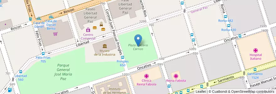 Mapa de ubicacion de Plaza Macario Carrizo en Argentinië, Córdoba, Departamento Capital, Pedanía Capital, Córdoba, Municipio De Córdoba.